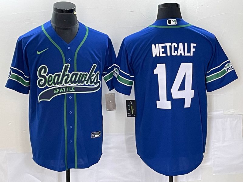 Men Seattle Seahawks 14 Metcalf Blue Co Branding Nike Game NFL Jersey style 1